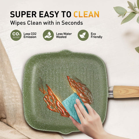 DishDelight green cookware on stovetop, various sizes for versatile meals