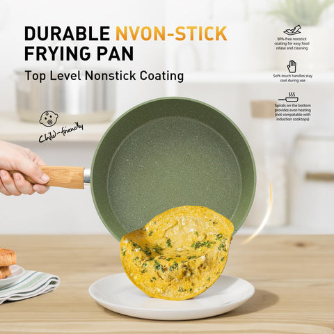 DishDelight green wok with lid, ergonomic handle for comfortable stirring