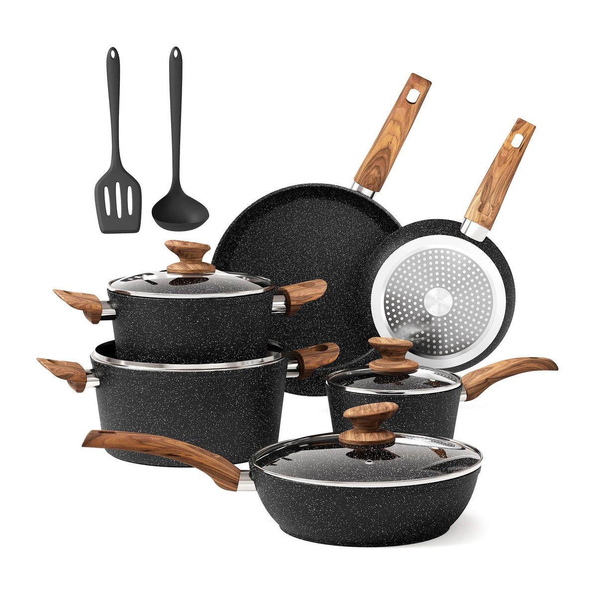 DishDelight induction pots and pans set with nonstick surface for easy cooking.
