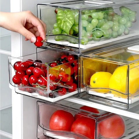 Diskary transparent bins provide clear visibility for pantry organization.