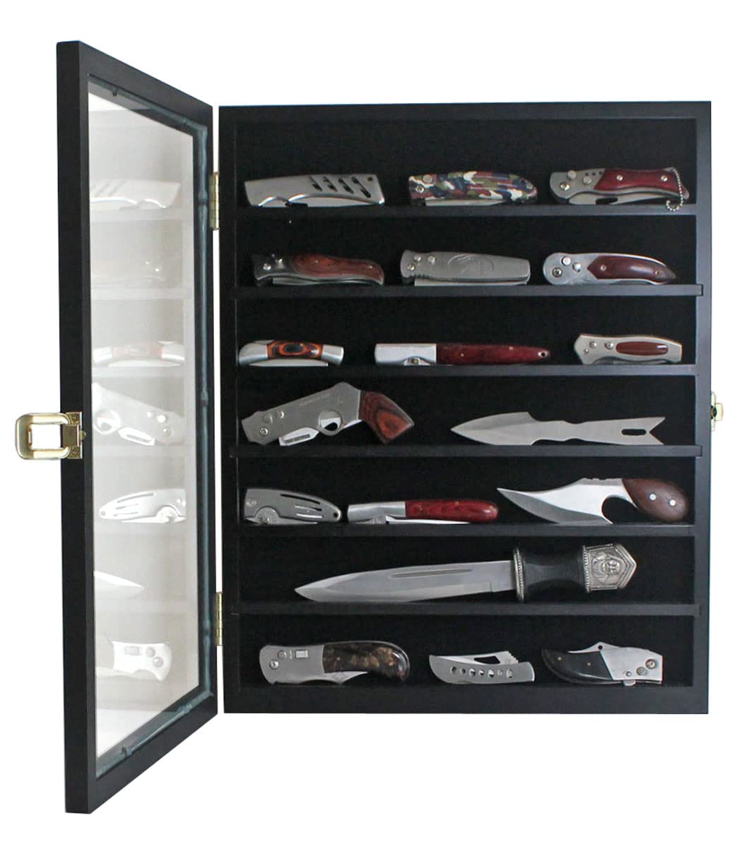 DisplayGifts knife display case anti-slip grooves prevent knife sliding.