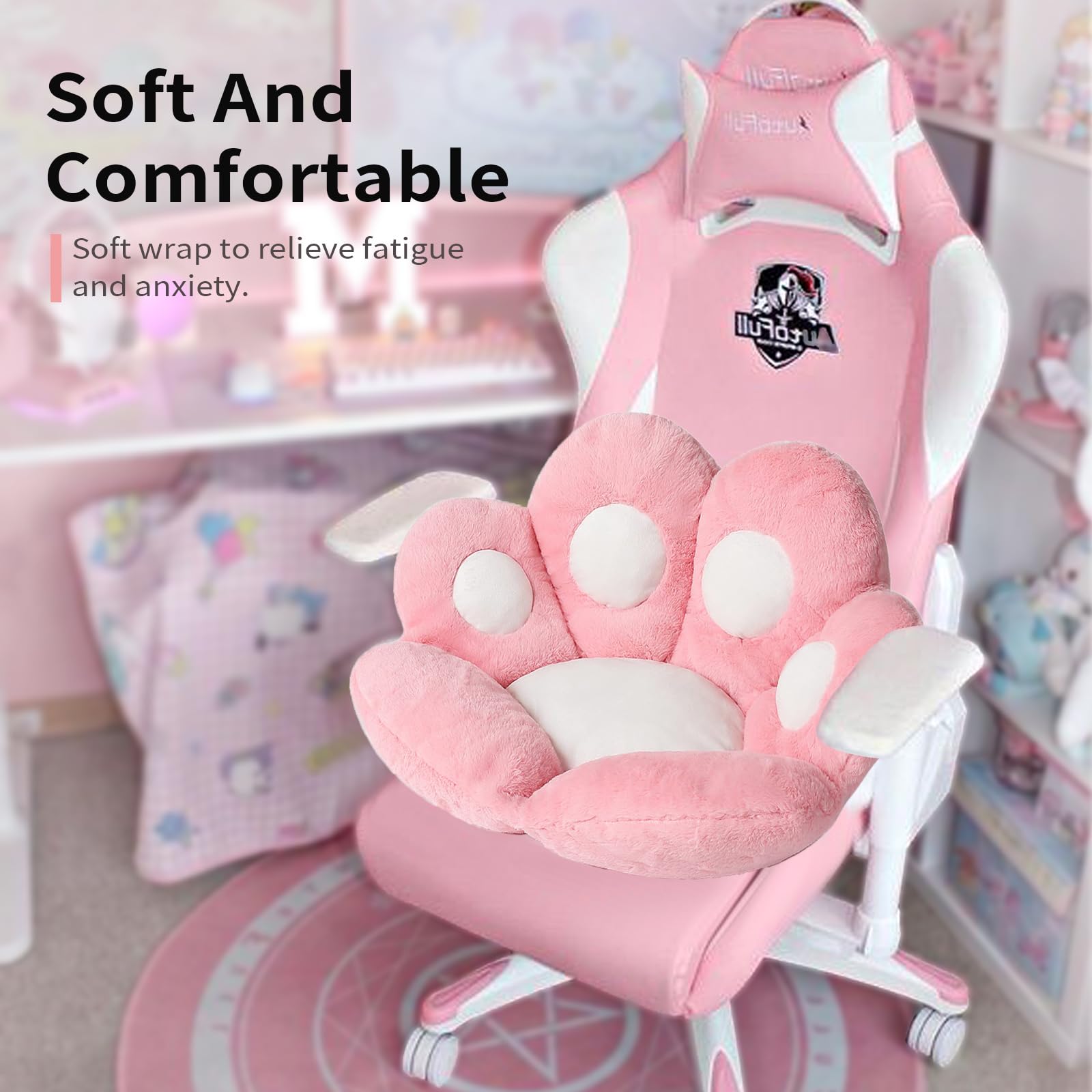 Ditucu Cat Paw Cushion back view on chair shows posture-friendly design.