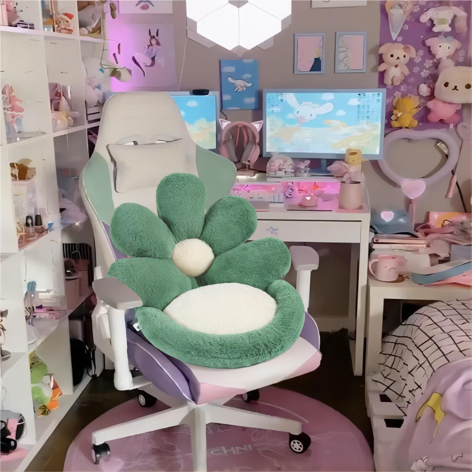 Ditucu cushion with green petals design adds cozy charm to any chair