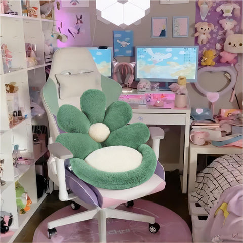 Ditucu cushion with green petals design adds cozy charm to any chair