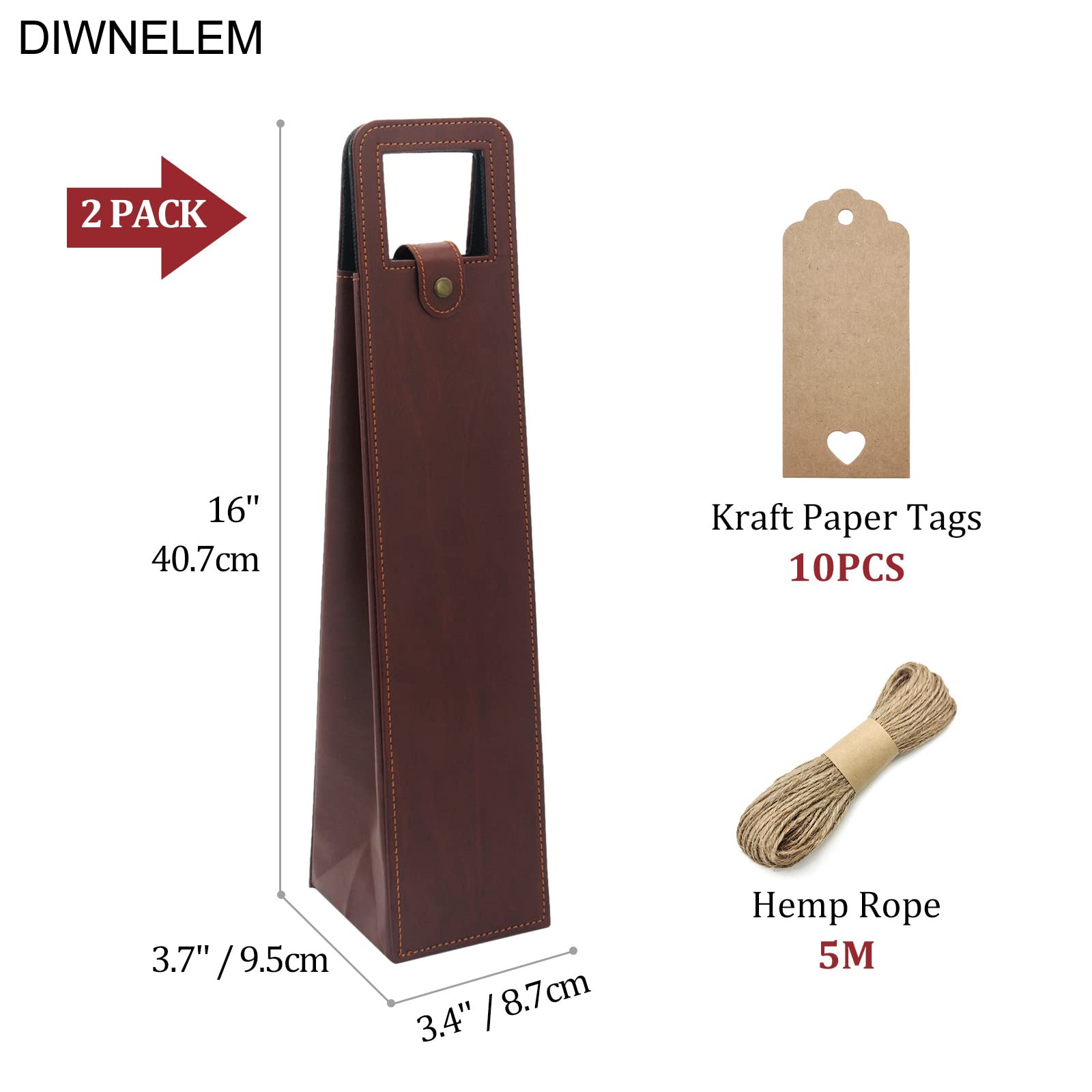 DIWNELEM leather wine bags stacked to show compact two-pack storage.