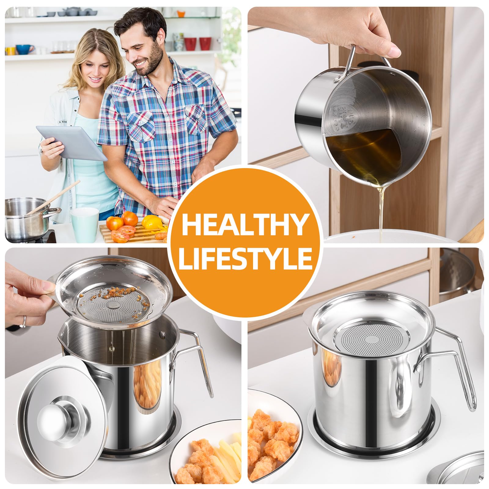 DIY HOME fine mesh strainer filters batter while storing used cooking oil