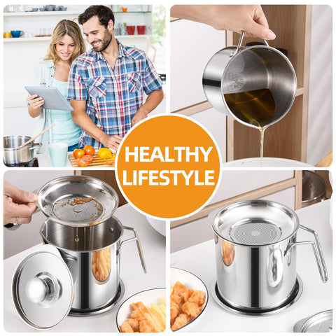 DIY HOME fine mesh strainer filters batter while storing used cooking oil