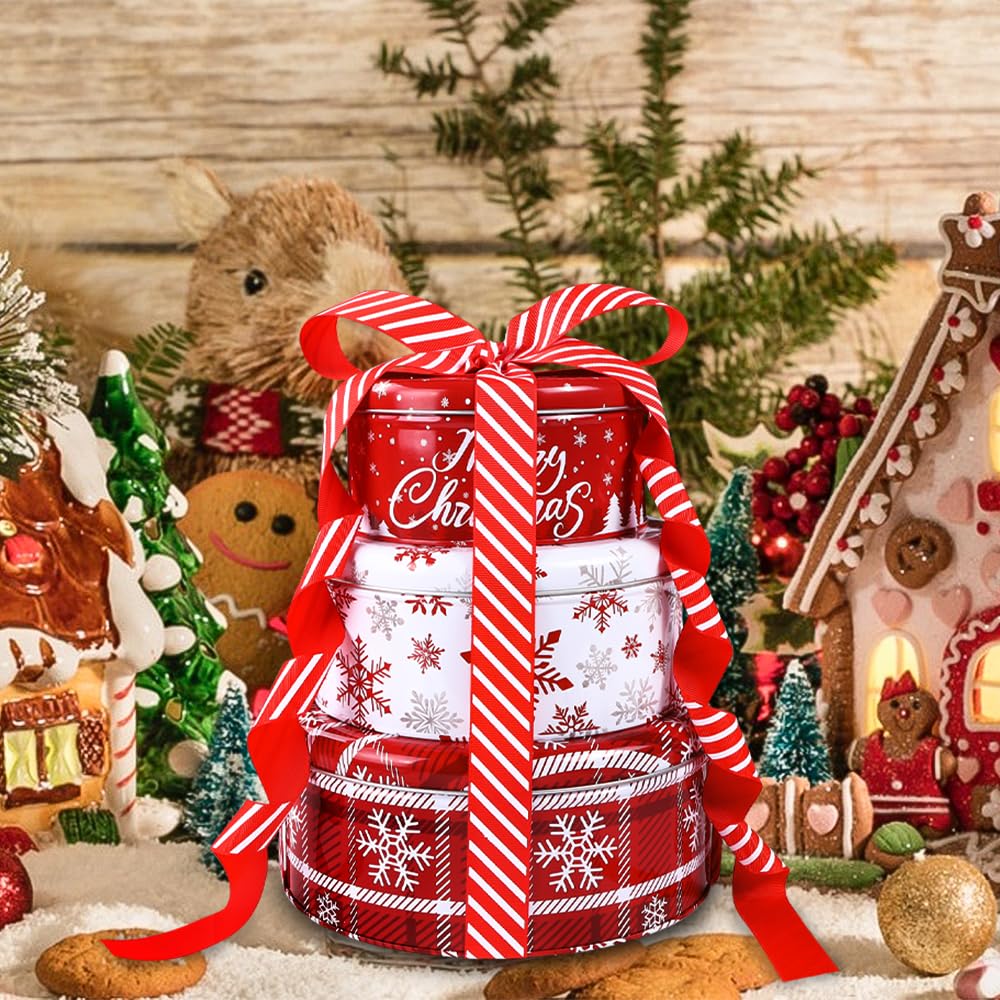 DIYDEC Christmas tin scene with red checkered print, adds festive decor.