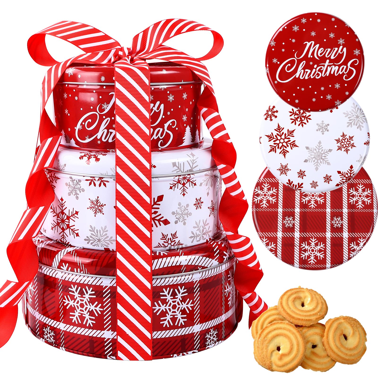 DIYDEC Christmas tin set large with lid, perfect for cookies and gifting.