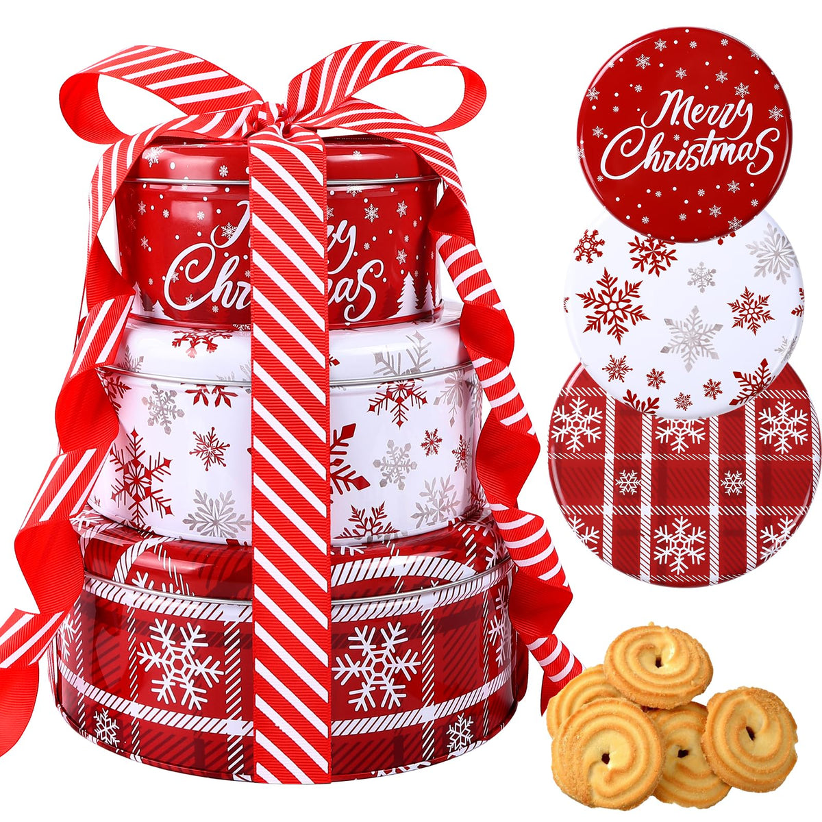 DIYDEC Christmas tin set large with lid, perfect for cookies and gifting.
