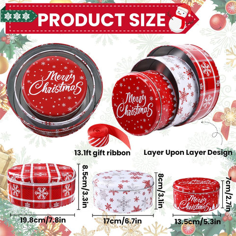 DIYDEC Christmas tin set medium with lid, nestable for easy storage.