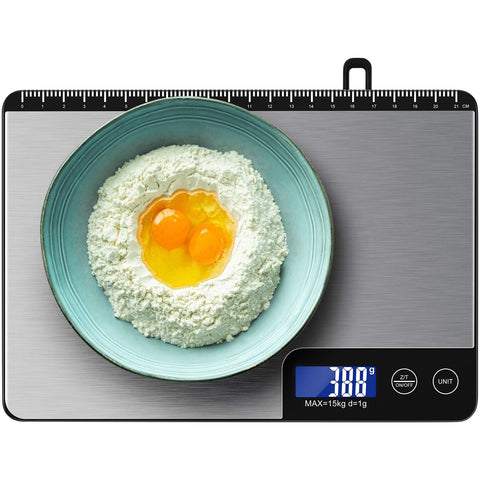 Diyife 33lb kitchen scale top view with a large weighing area for bulky ingredients.