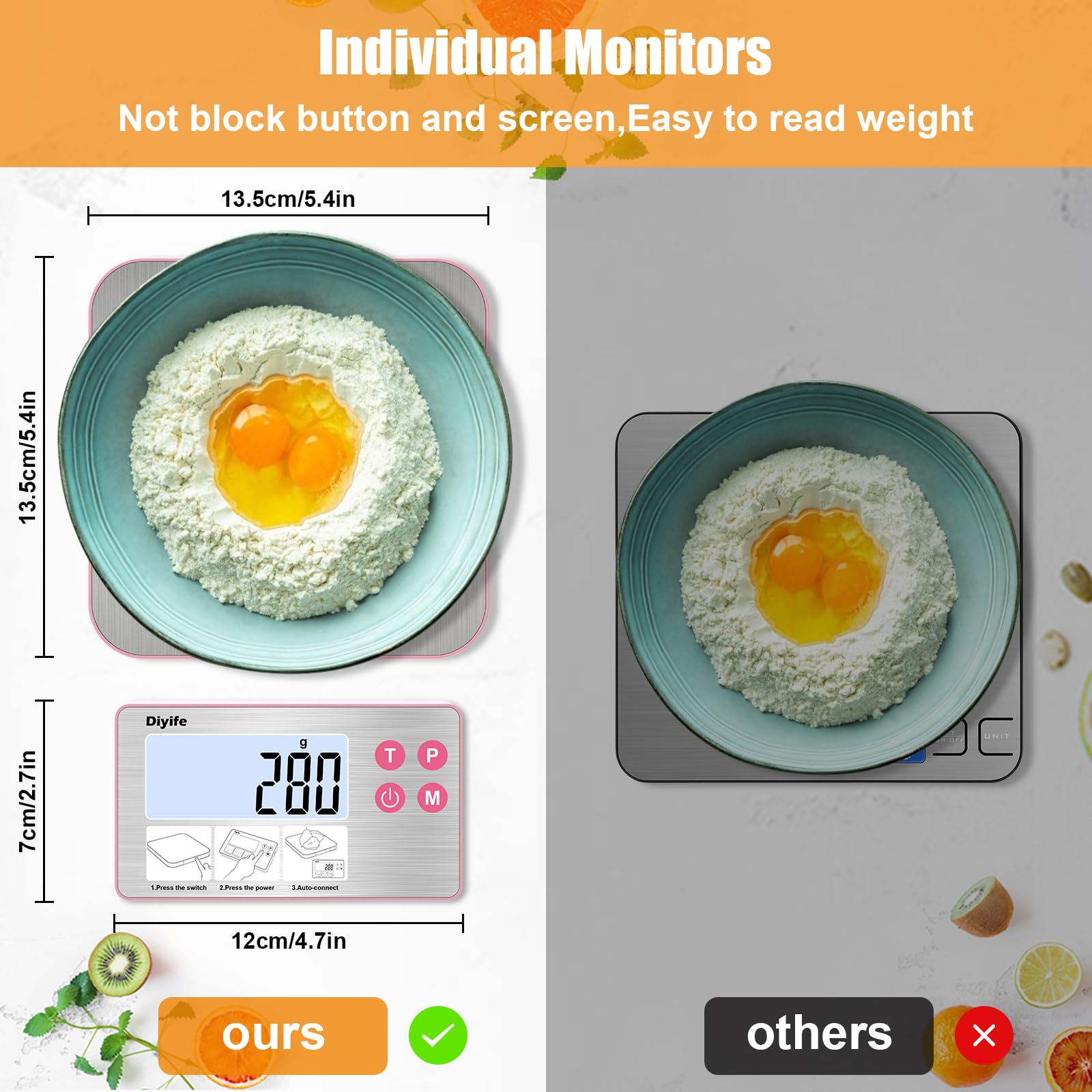 Diyife backlit LCD screen for clear readings in dim kitchens