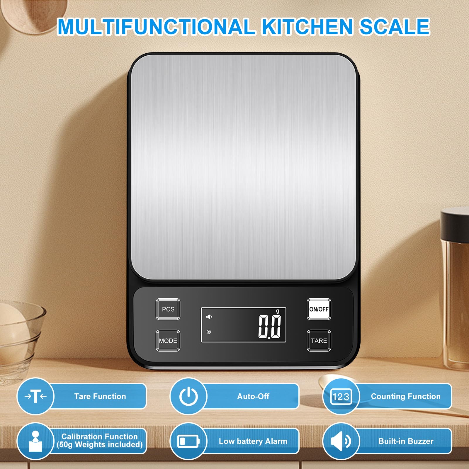 Diyife scale with Type-C recharge and multiple power options for convenience.