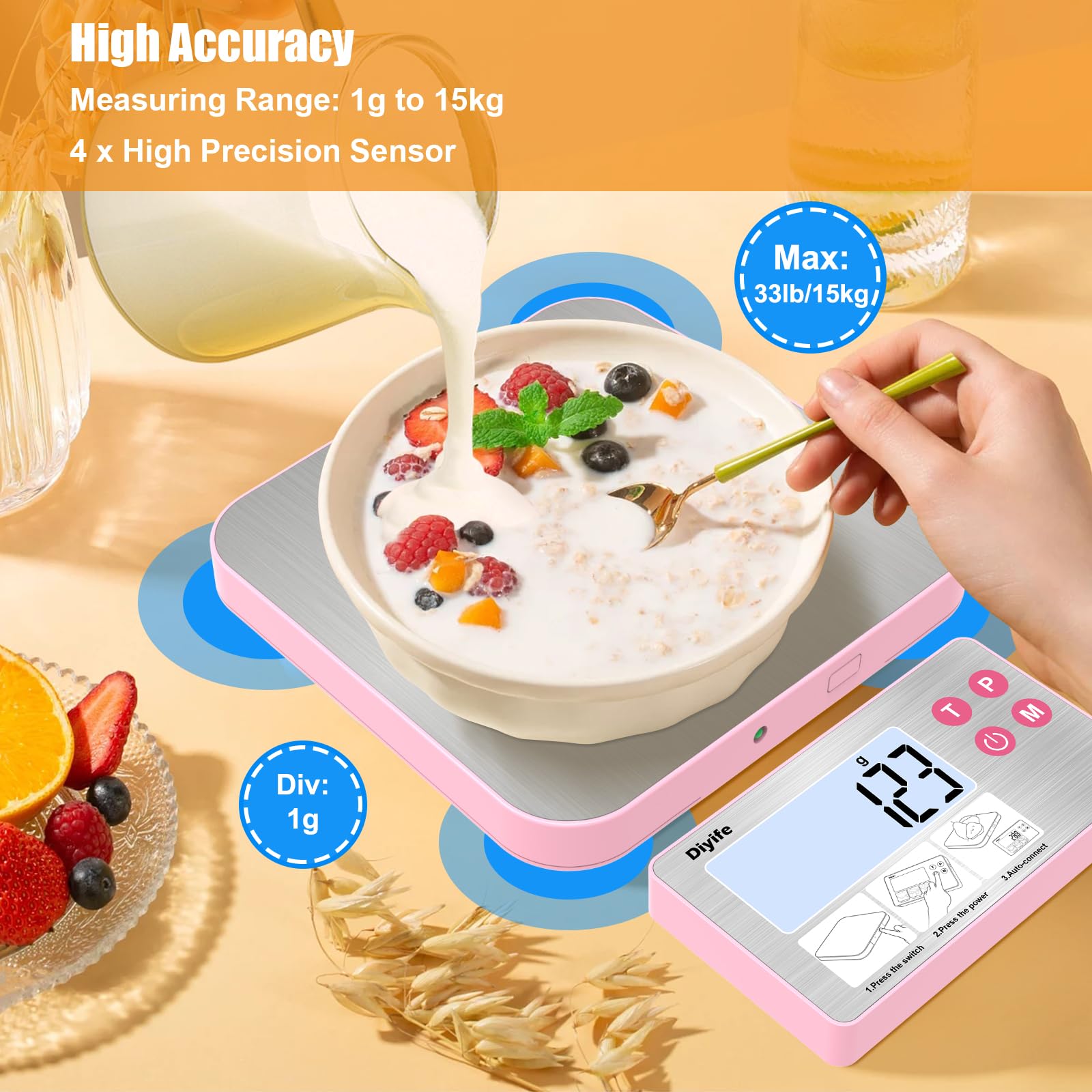 Diyife tare function enables precise container weighing