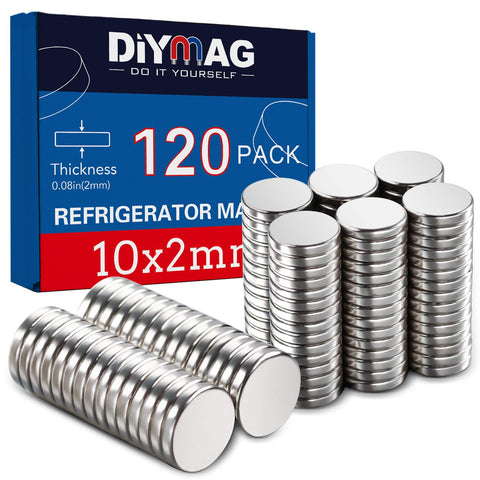 DIYMAG 120Pcs refrigerator magnets with brushed nickel finish for notes on metal surfaces