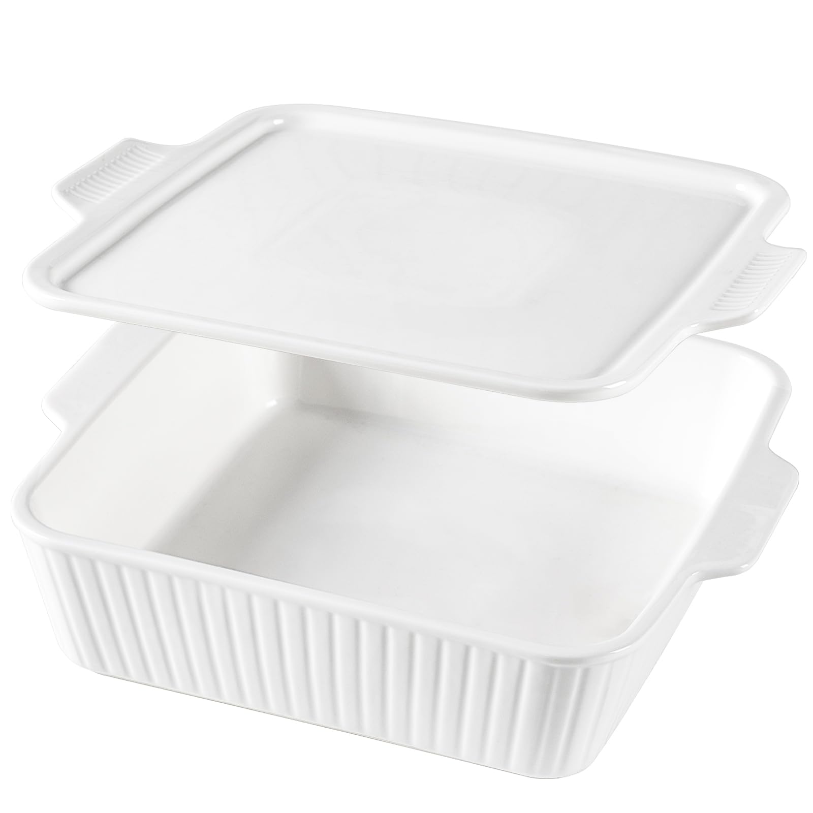 Dizada casserole dish with lid keeps meals warm and moist for thorough heating.