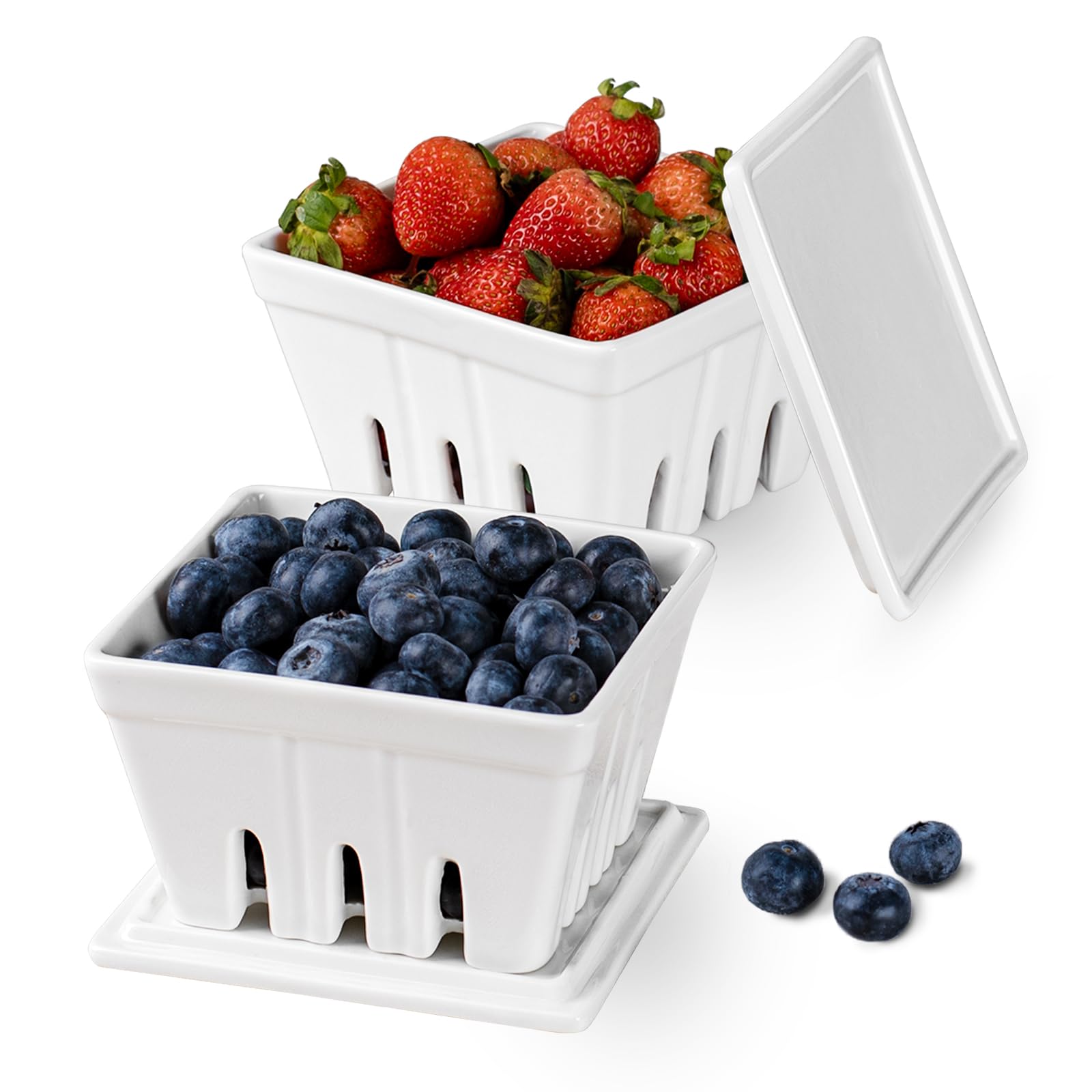 Dizada ceramic berry basket with lids on clean kitchen counter for organized storage