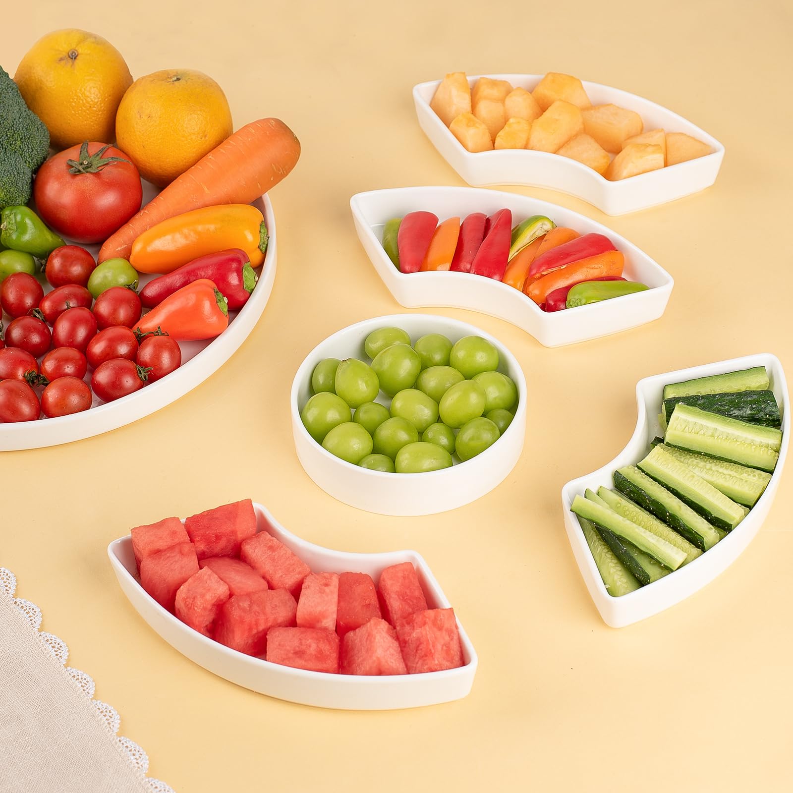 Dizada tray arranged for chips and dips at a gathering.