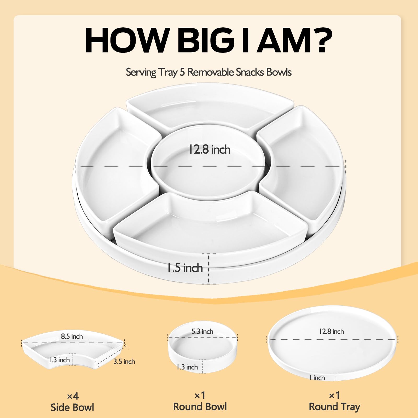 Close-up of Dizada divided tray removable compartments for easy food separation.