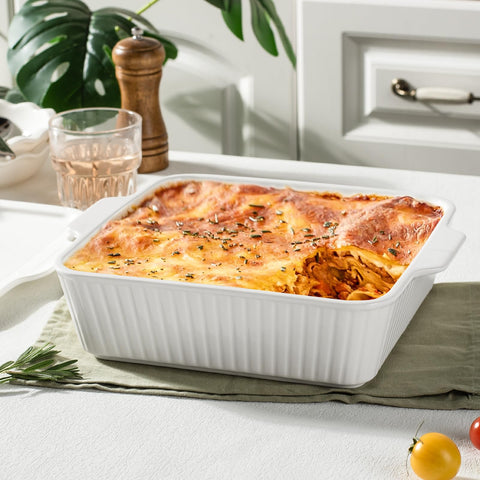 Dizada lasagna pan with handles for easy transfer from oven to table.