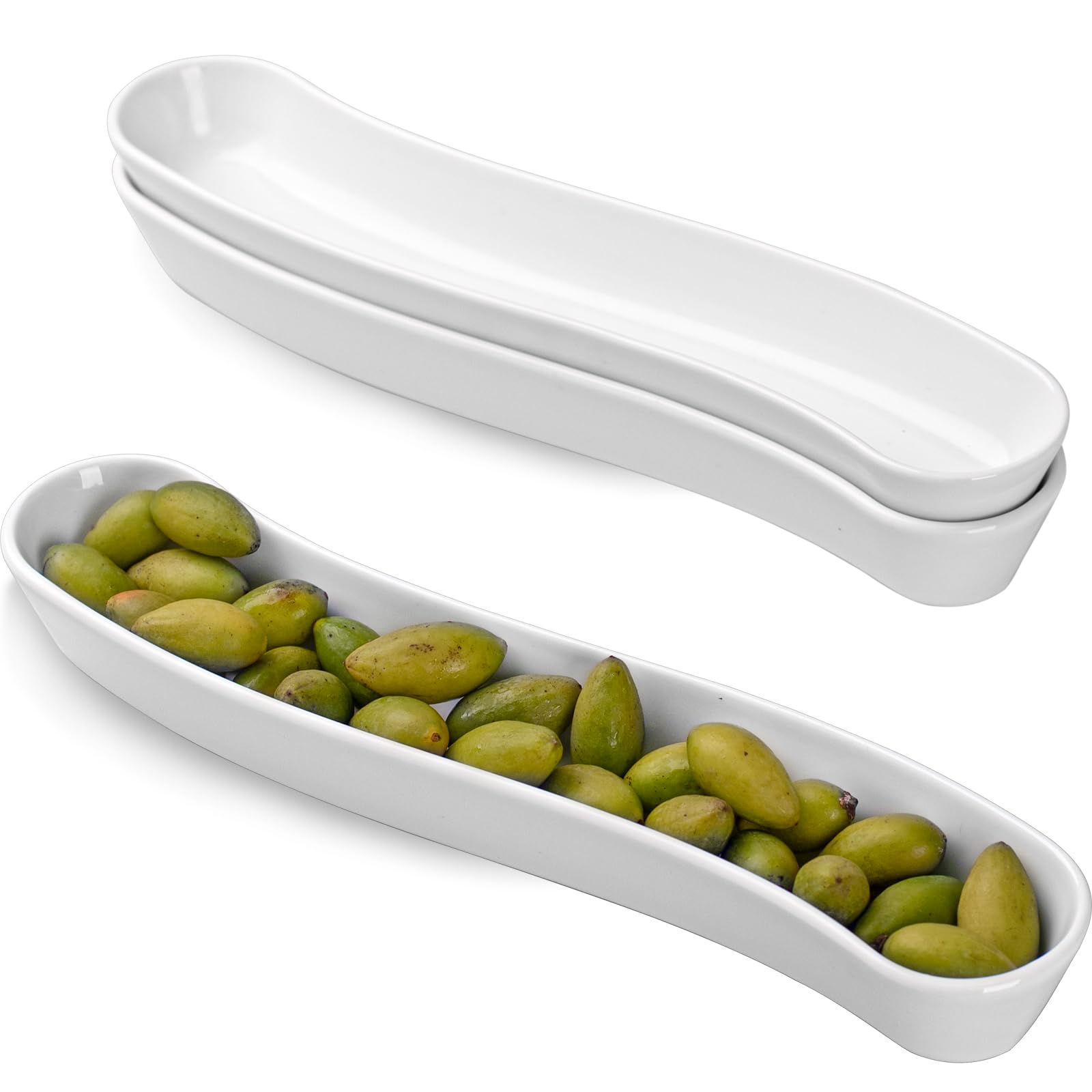 Dizada 3-pack olive plates in elegant arc shape for olives and appetizers.