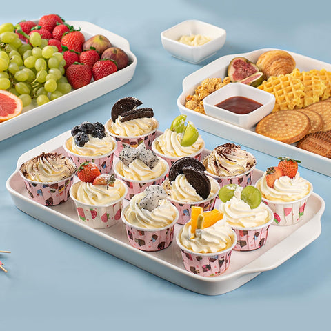 Dizada rectangular platter set of 3 used for cheeses and fruit.