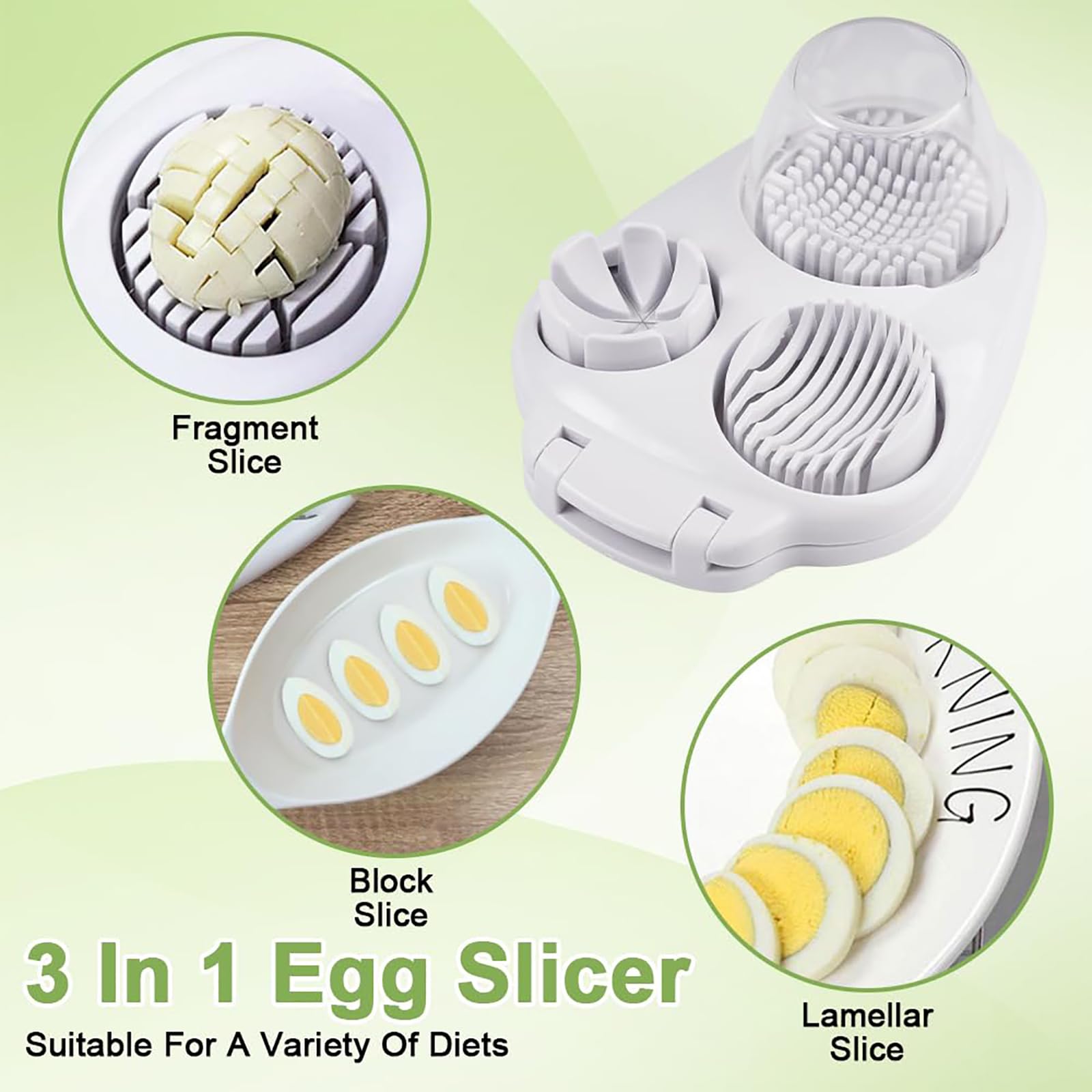 DJBNT 3-in-1 egg slicer functionality with three slicing modes for eggs and fruit