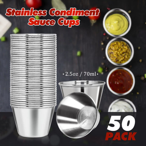 DJZZ stainless steel dipping cups are durable, reusable condiment containers for restaurants.