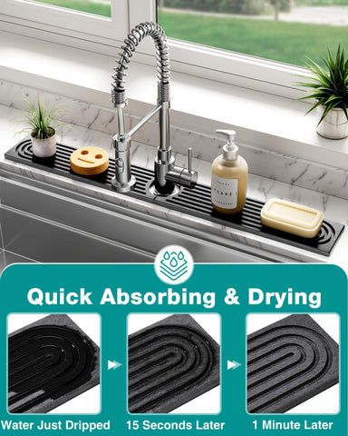 DK177 Dark gray mat on kitchen counter keeps surfaces dry.