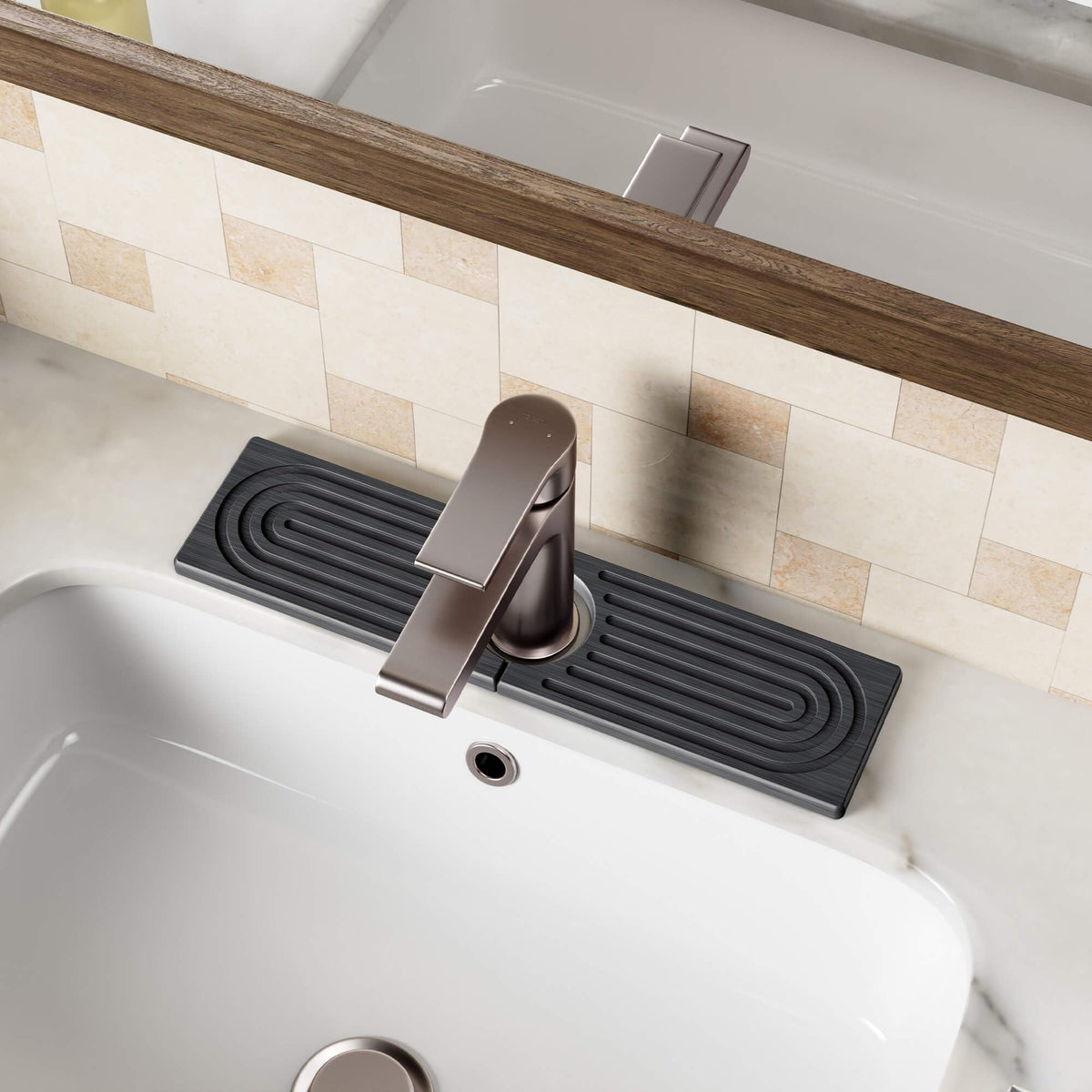 DK177 Stone Faucet Mat shows diatomite texture with rapid absorption.