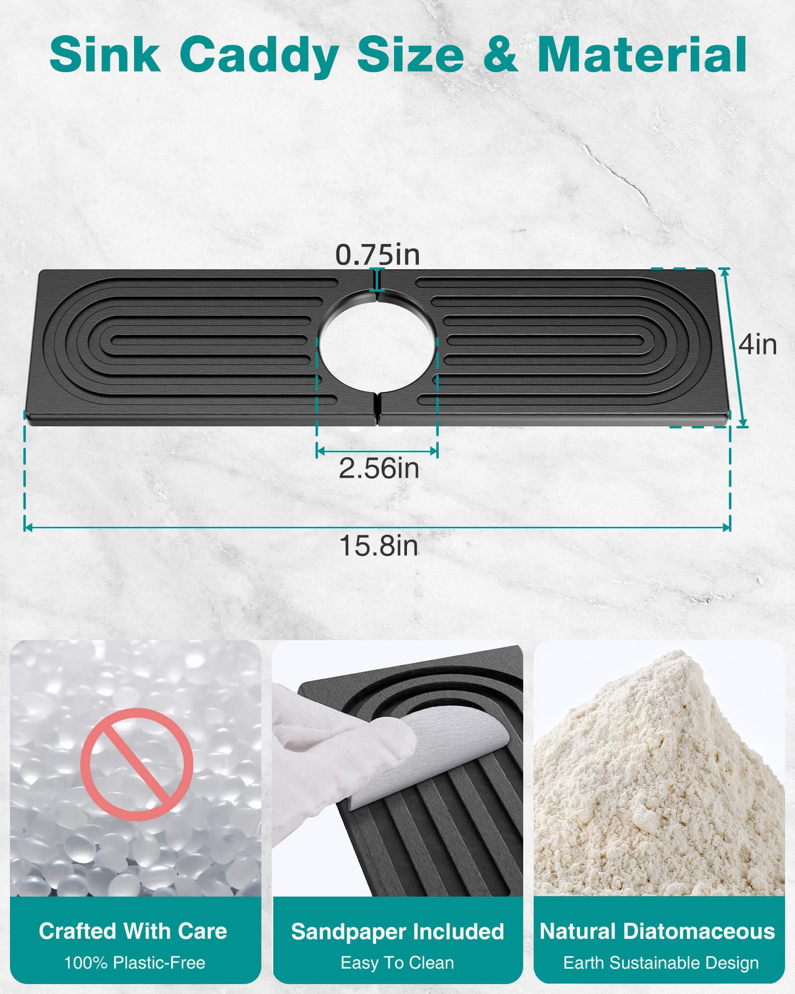 DK177 Stone Faucet Mat footprint 15.8 by 4 inches for precise fit.