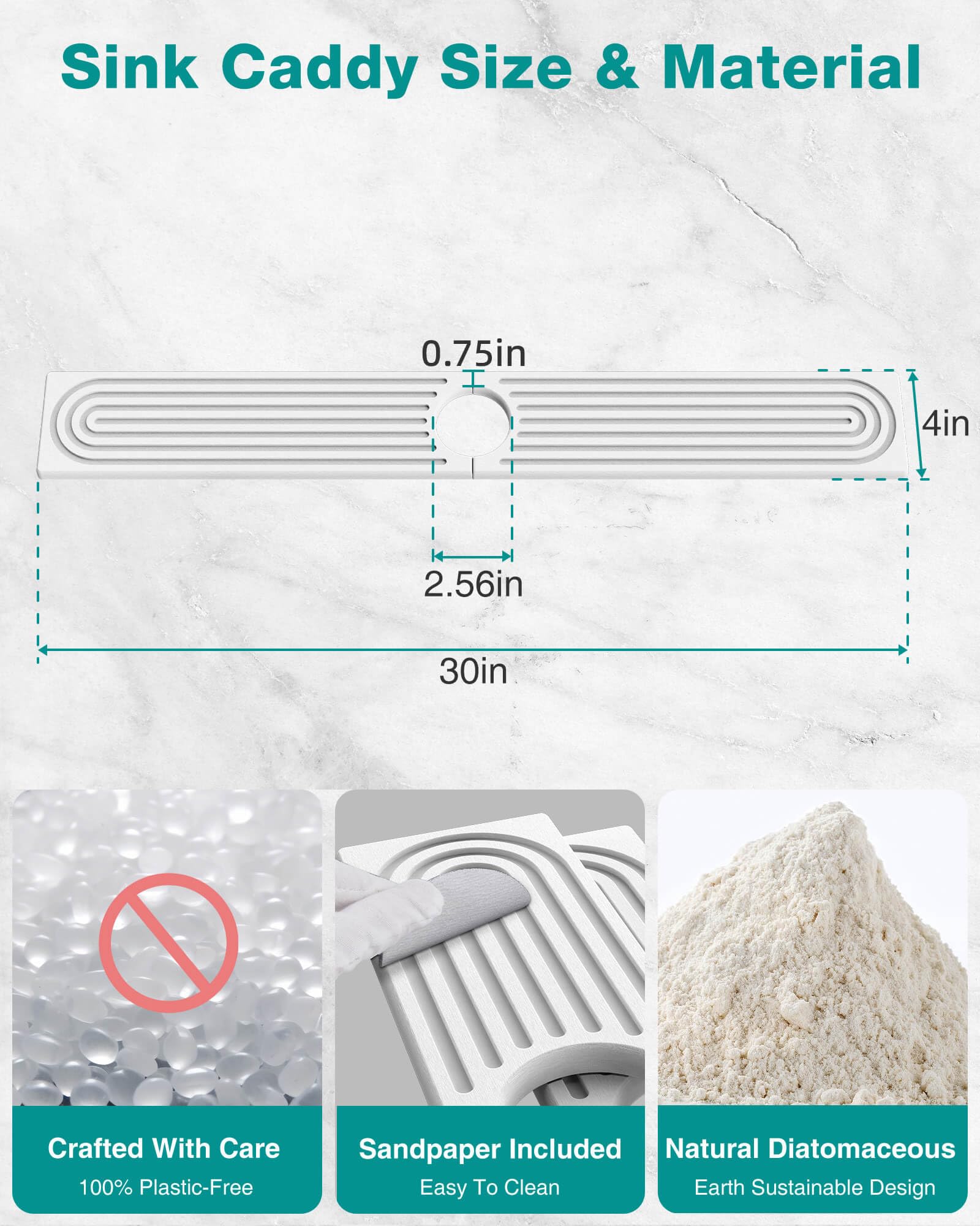DK177 fast-drying stone mat reduces moisture around the faucet area.