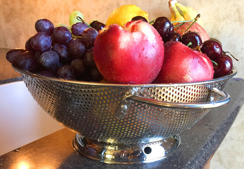 DLD colander rinse grains and pasta without losing shape.