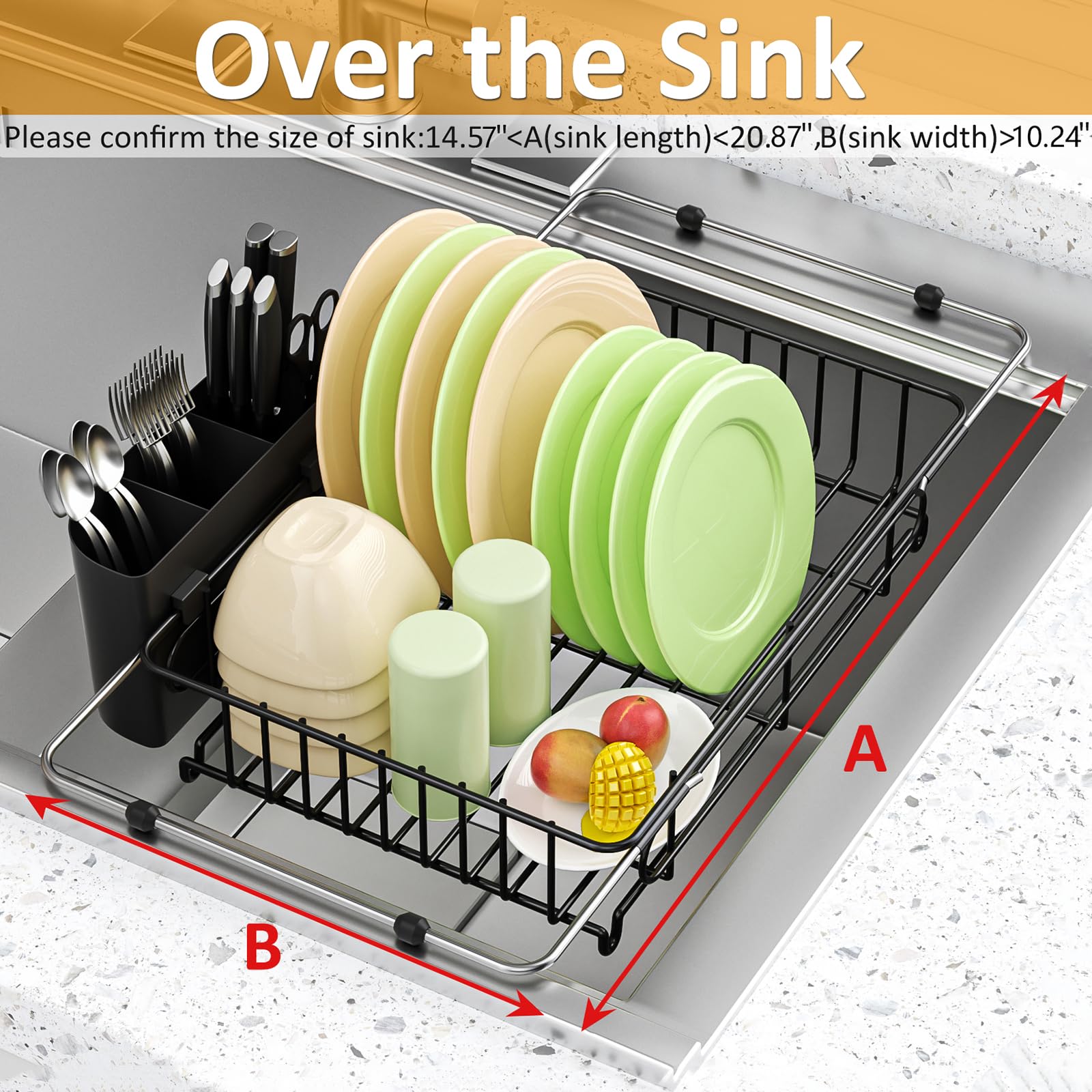 DLDSHI over-sink dish rack in use, freeing counter space.