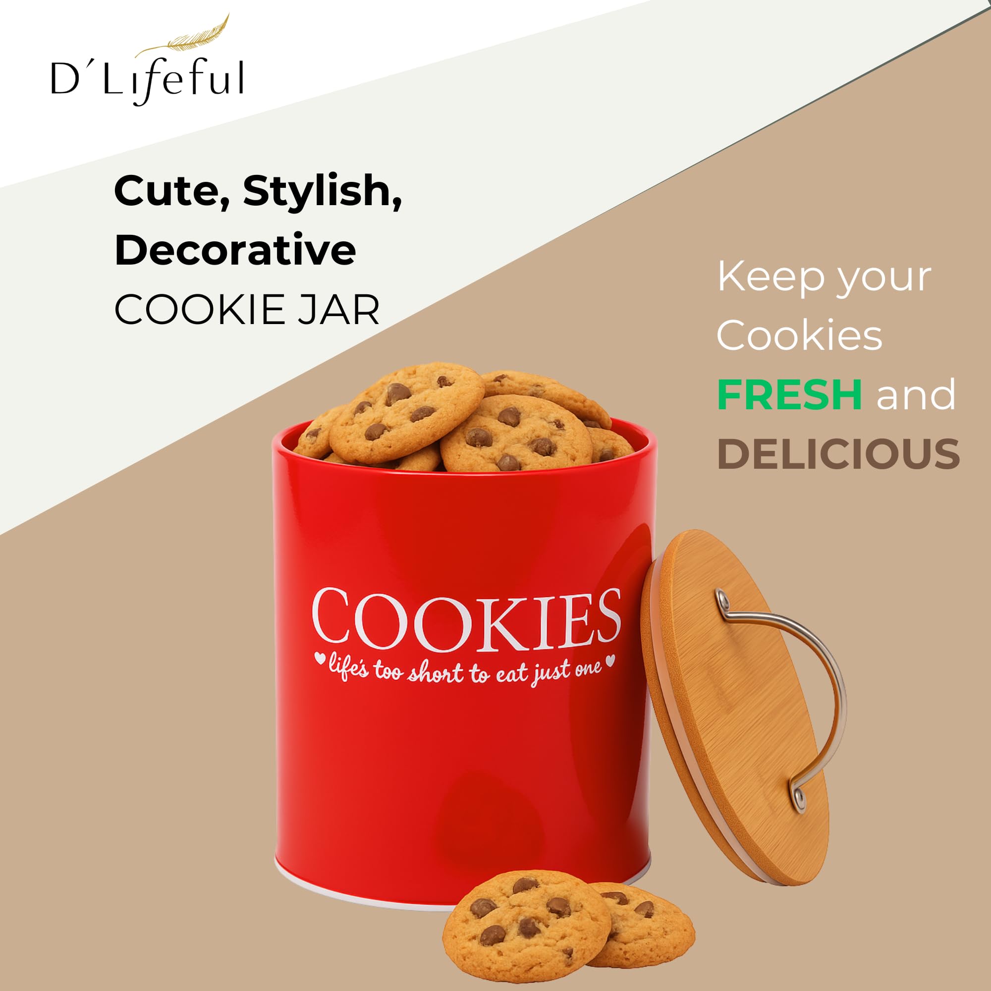 D'Lifeful silicone-sealed bamboo lid locks in freshness for snacks.