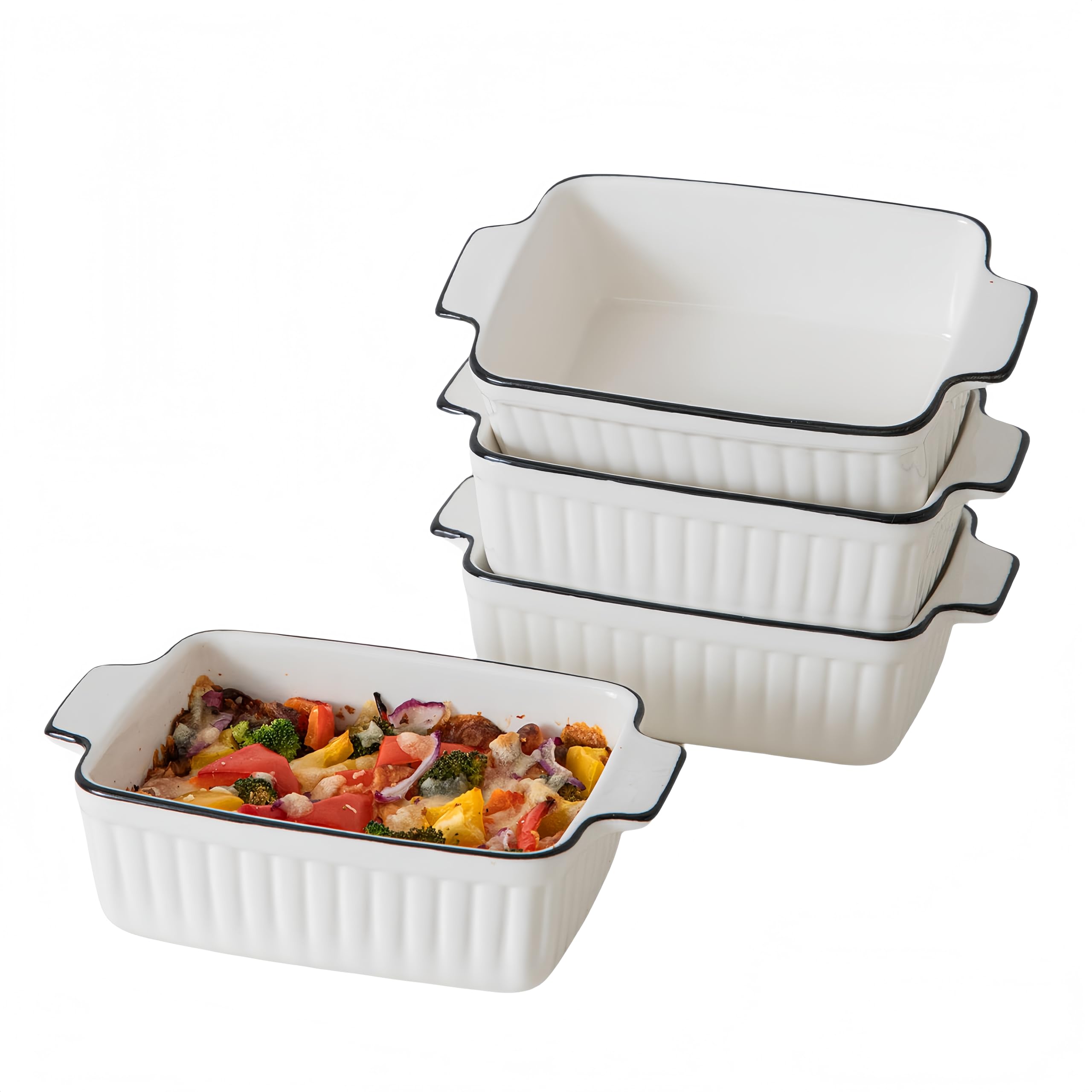 DLIM HOME four-piece rectangular ceramic bakeware set for easy meal prep and serving