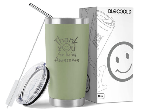 DLOCCOLD smiley-face tumbler for gifting; keeps beverages enjoyable on the go.