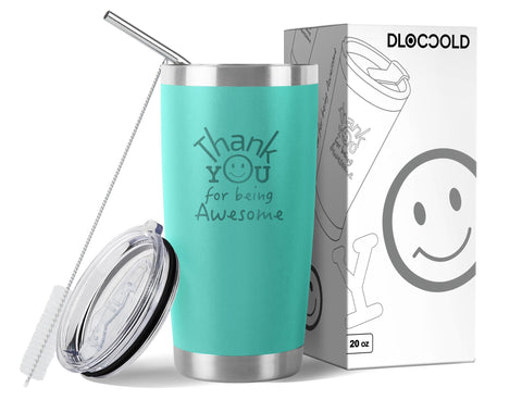 DLOCCOLD Thank You tumbler with smiley face 20oz, ideal for gifting joy