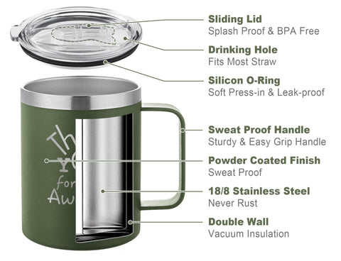 DLOCCOLD Thank You Mug dust-free lid protects beverages on the go.