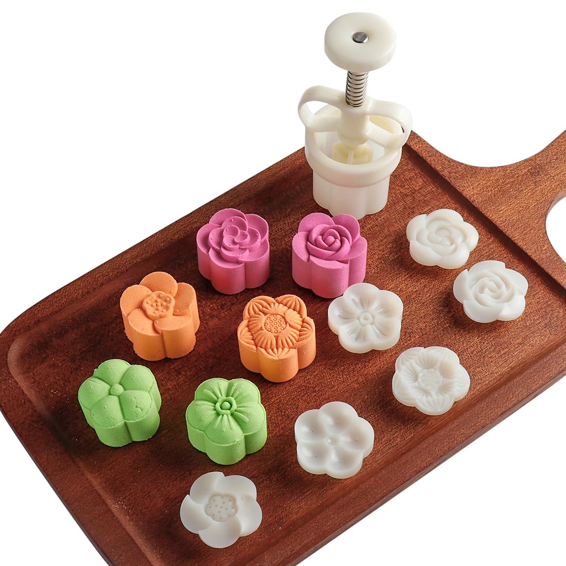 Dltsli mooncake mold set with six stamps for DIY desserts.