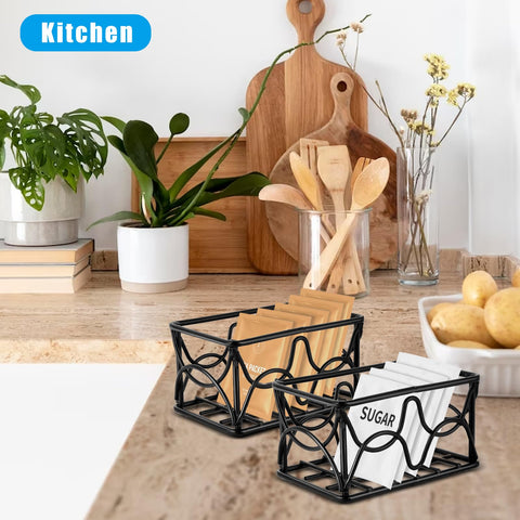 DLUGOPIS black metal kitchen organizer, 2-piece set for coffee bar use.
