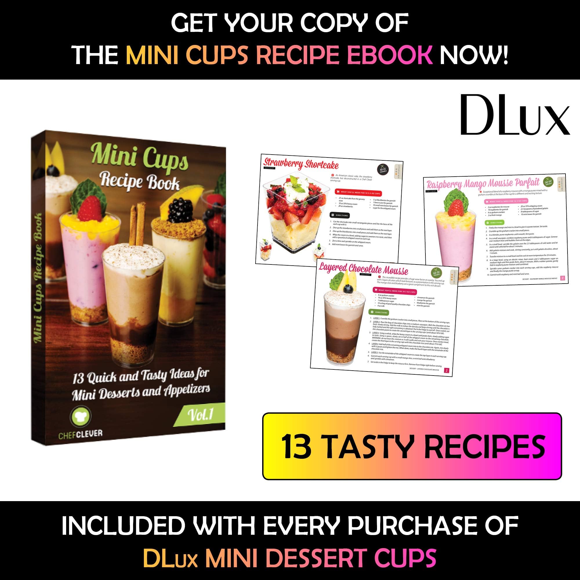 Elegant DLux shooter cups showcase layered treats at events.