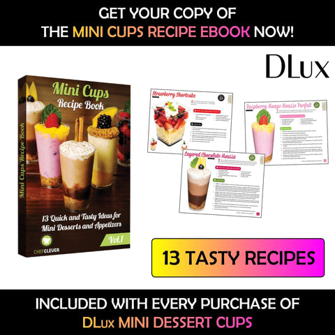 Elegant DLux shooter cups showcase layered treats at events.