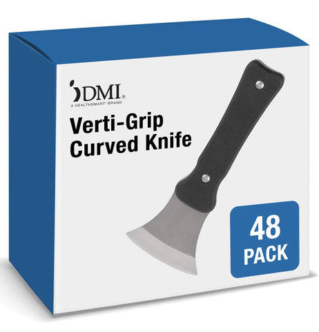 DMI curved cutting knife with vertical grip for controlled, effortless slicing.