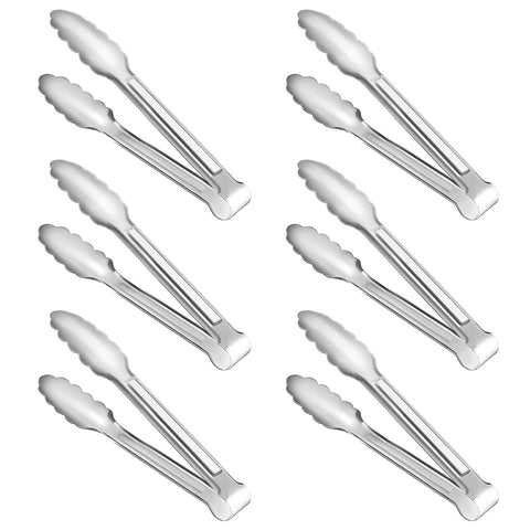 Dmoera 6-pack serving tongs, 7-inch silver, ideal for salads.