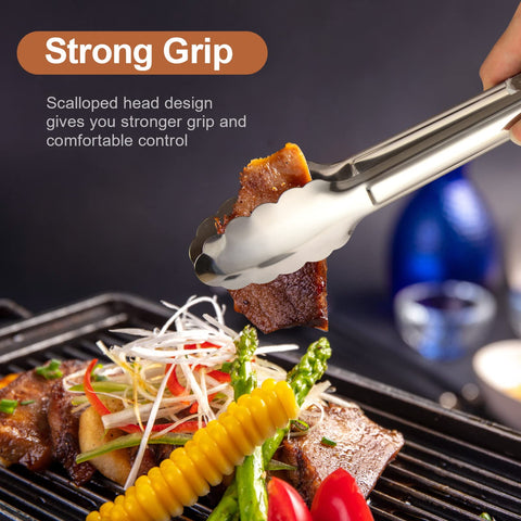 Dmoera 7-inch kitchen tongs for burgers and fish flipping.