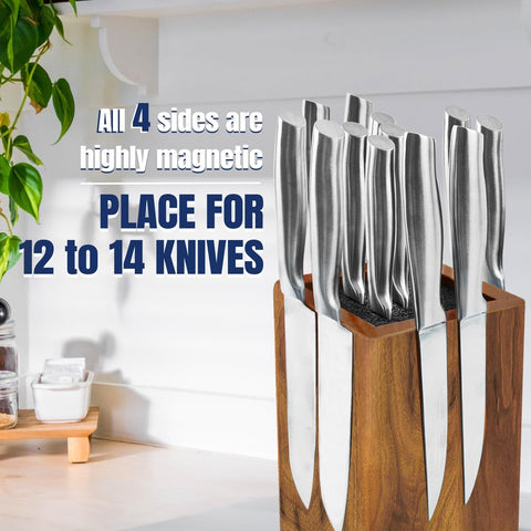 Dmore knife block demonstrating 360° rotation for easy blade access.
