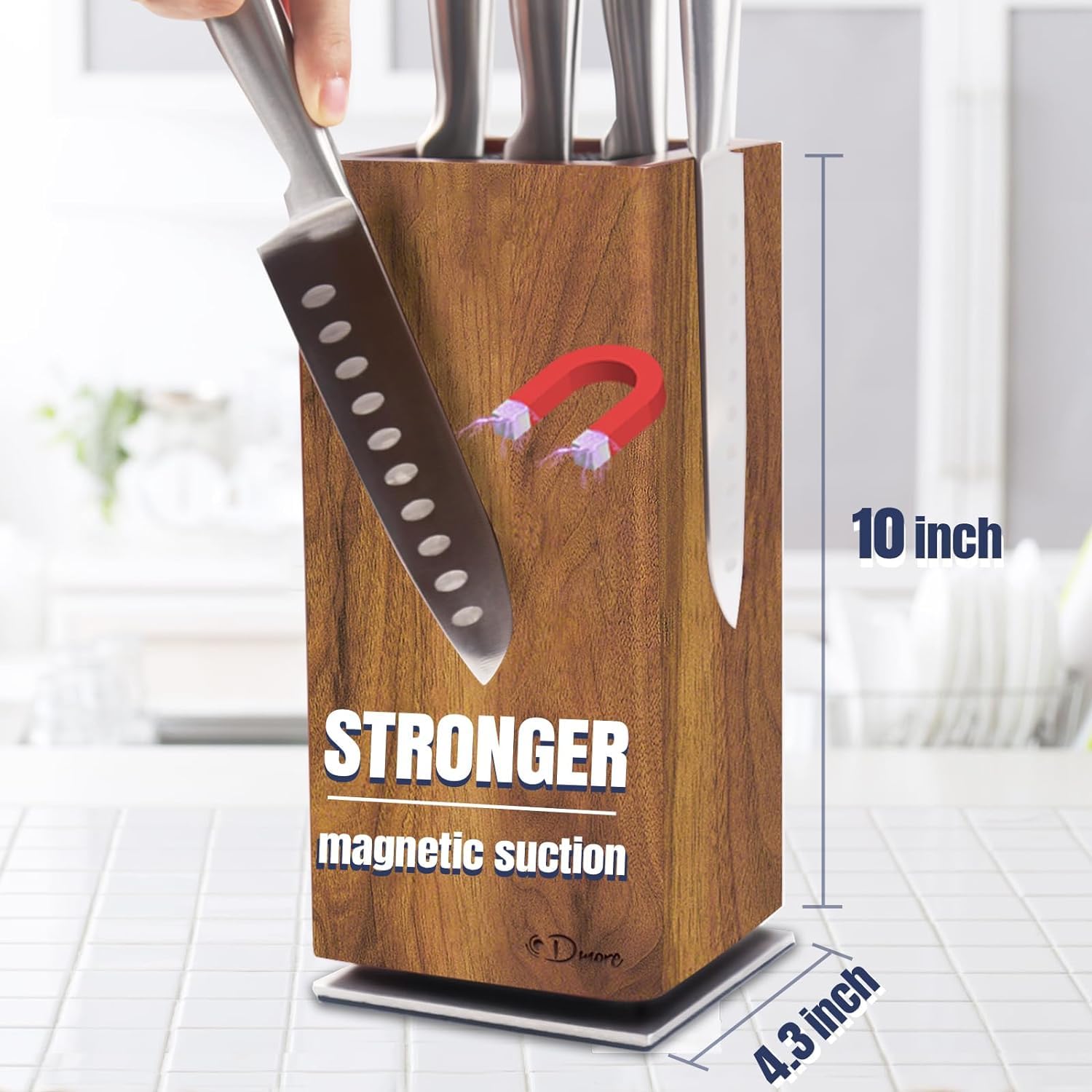 Dmore space-saving design holding 12–14 knives on a tidy counter.