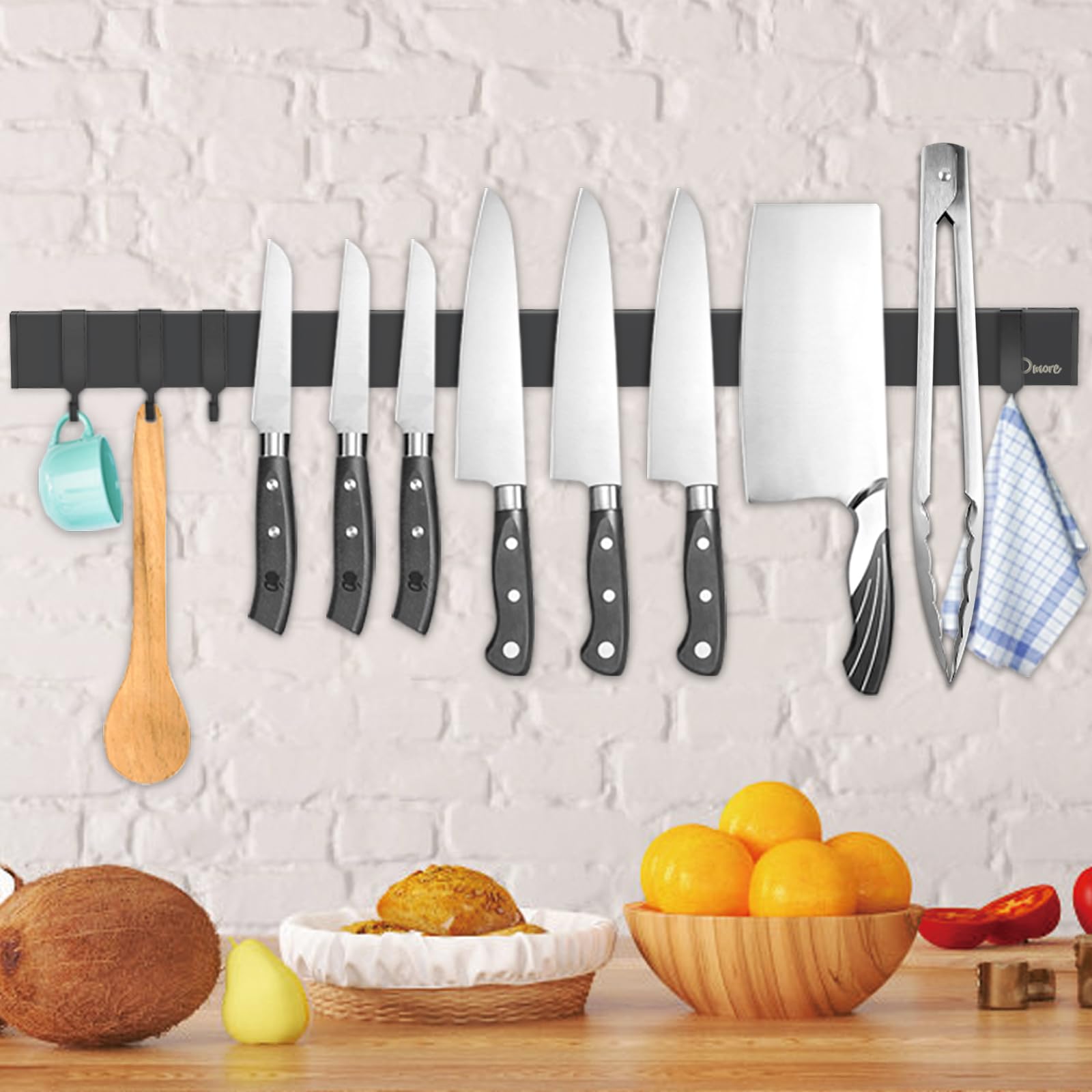 Dmore knife magnet rack wall with four hooks for easy, accessible knife storage.